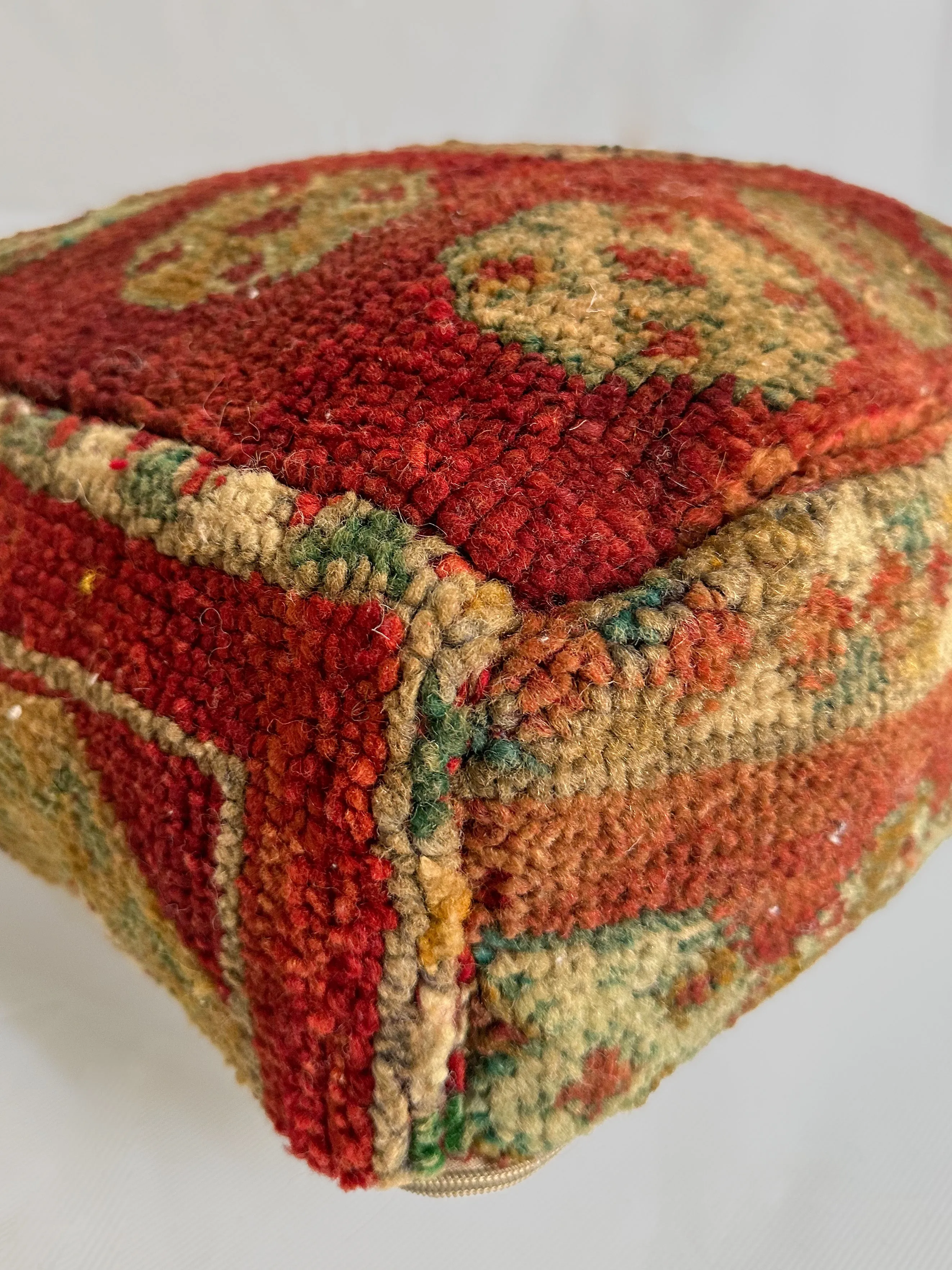 Vintage Beni M'Guild Pouf - Red, Green Accents