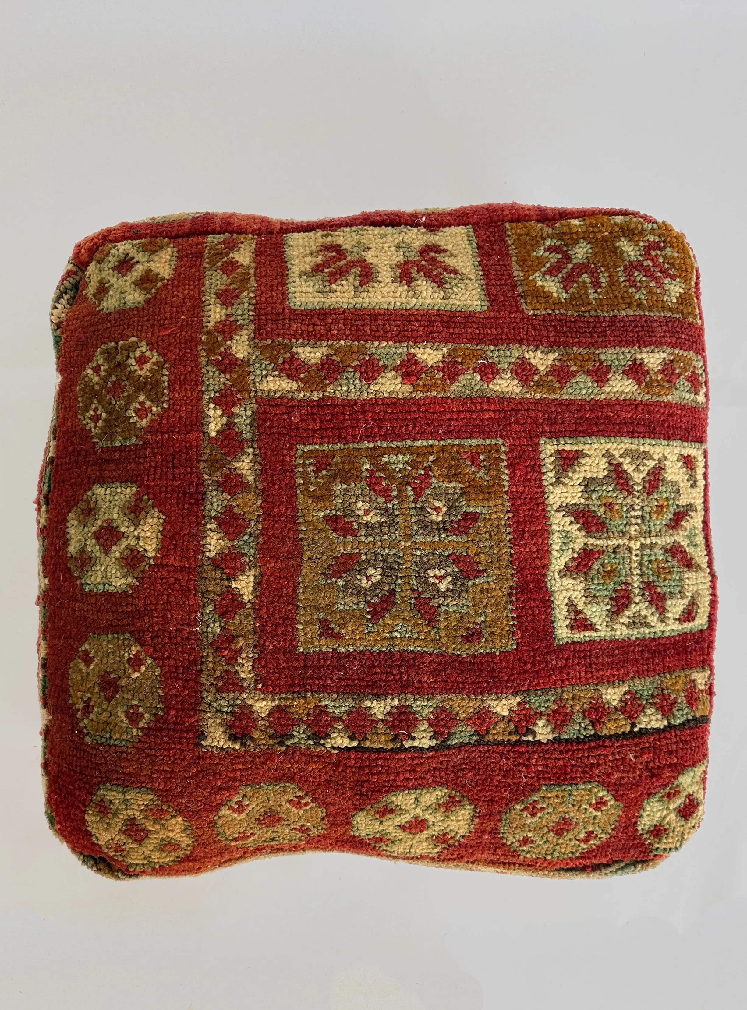 Vintage Beni M'Guild Pouf - Red, Green Accents