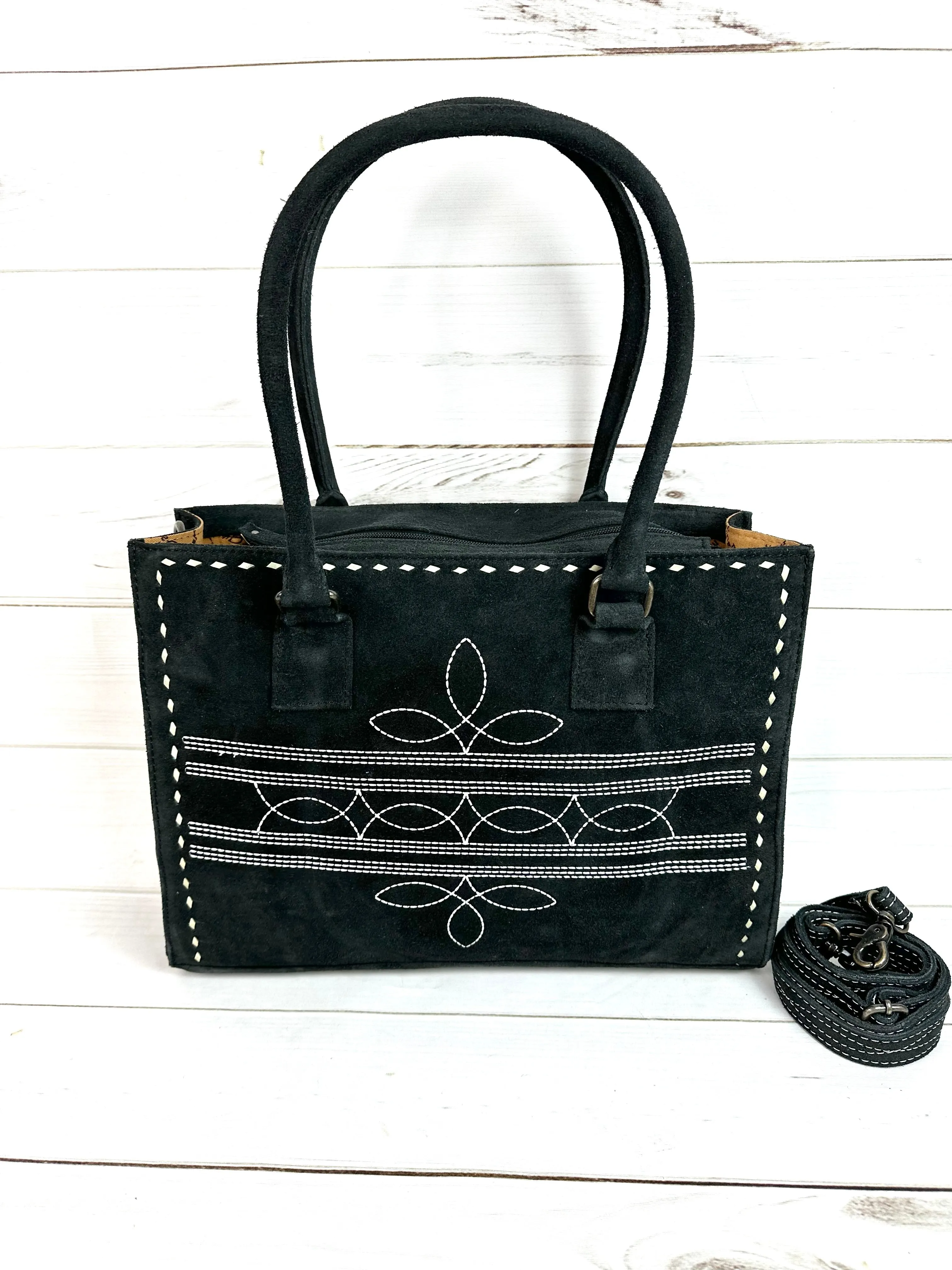 Vintage Black Suede Western Tote