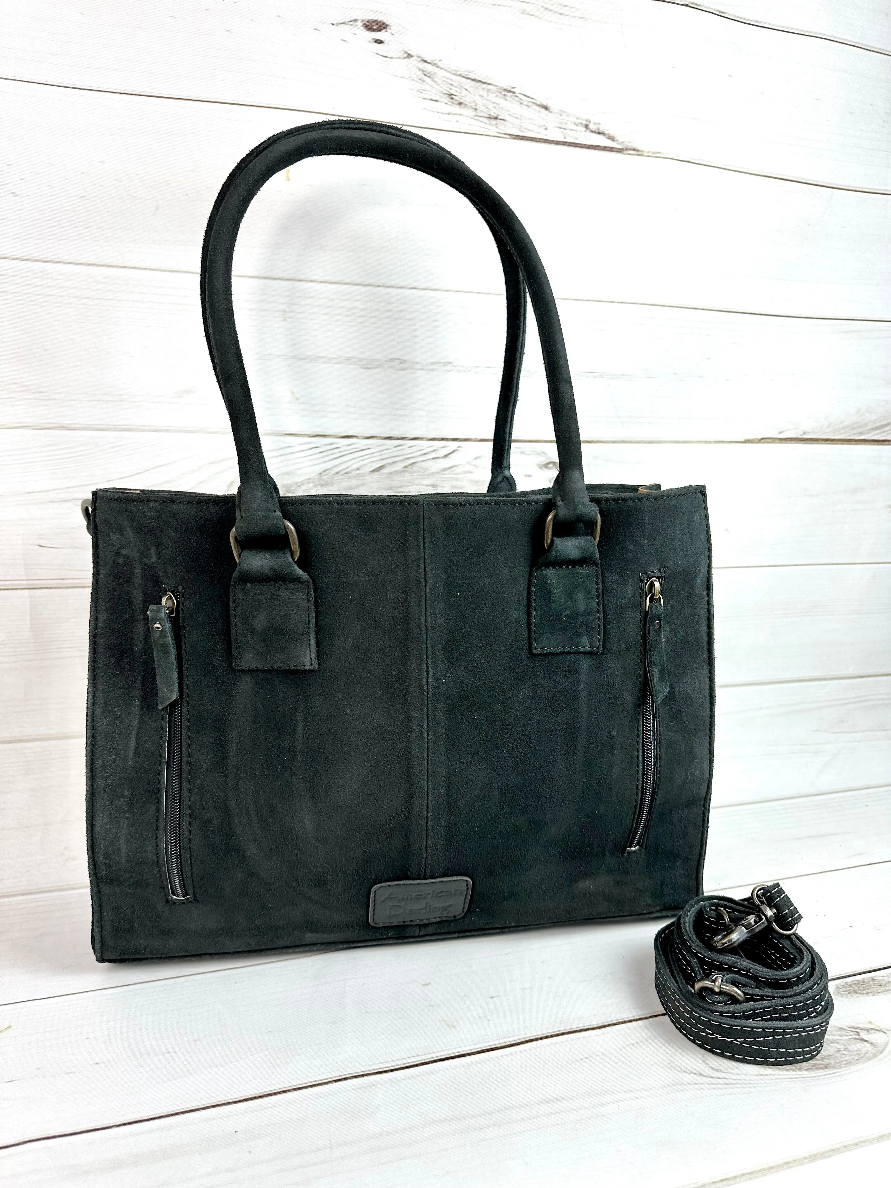 Vintage Black Suede Western Tote