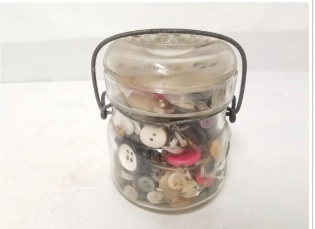 Vintage Buttons In Small Mason Jar