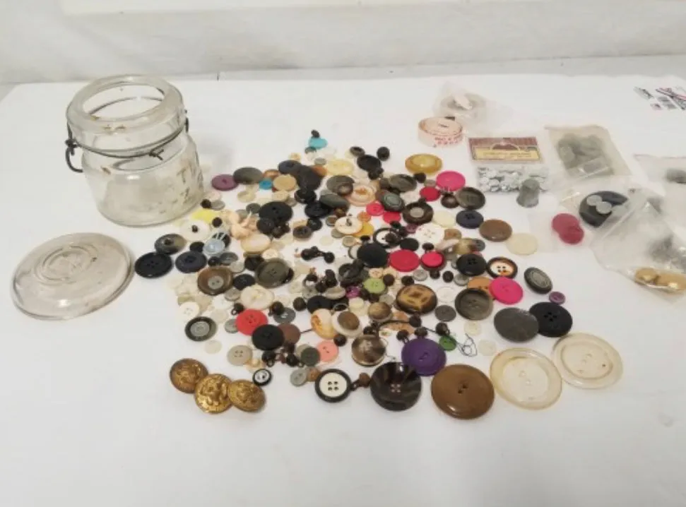 Vintage Buttons In Small Mason Jar