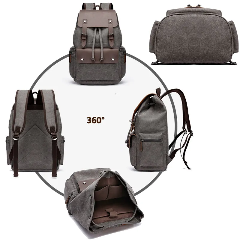 Vintage Canvas Backpack Drawstring Rucksack 20-35L