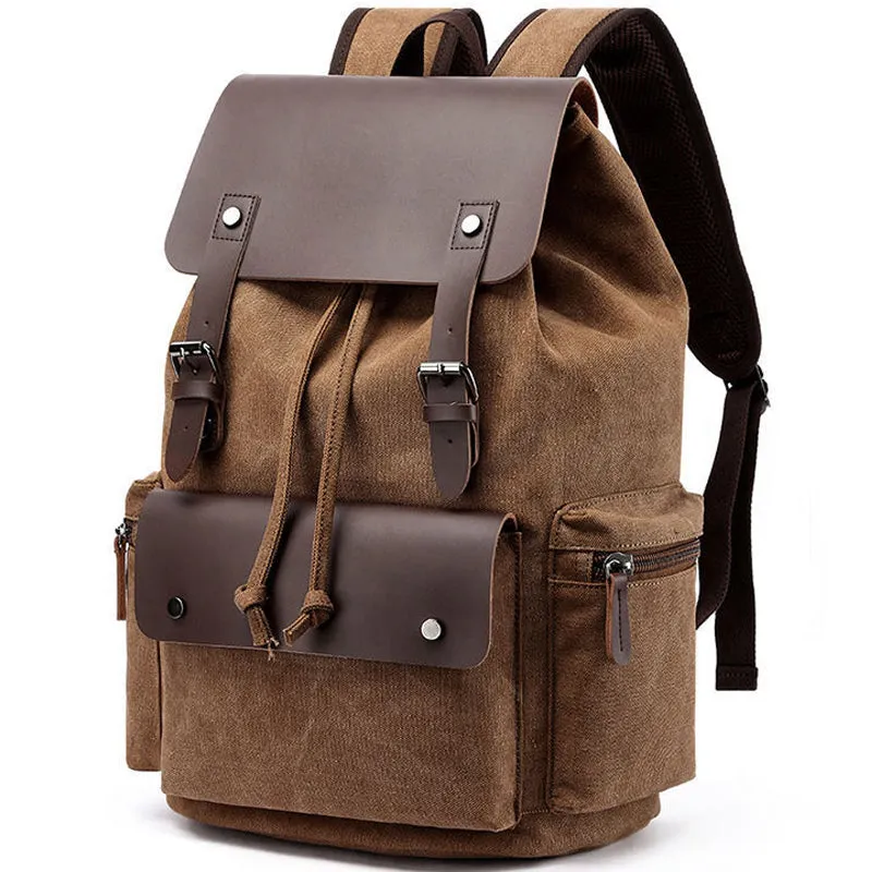 Vintage Canvas Backpack Drawstring Rucksack 20-35L