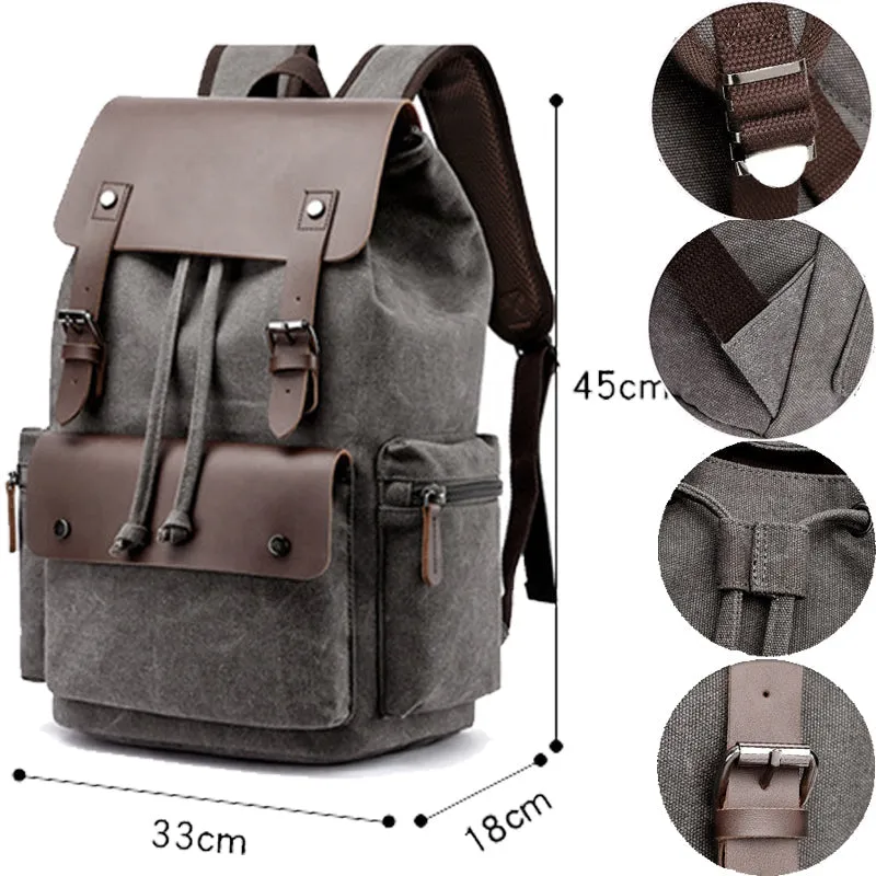 Vintage Canvas Backpack Drawstring Rucksack 20-35L