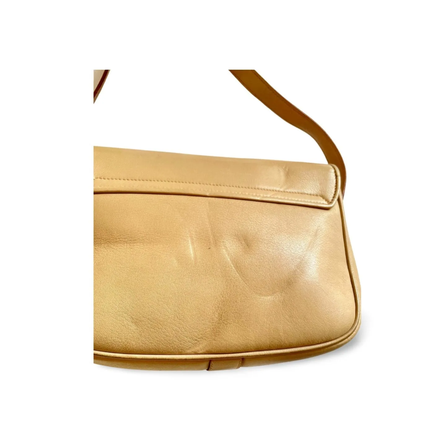 Vintage Celine beige leather shoulder bag with golden Triomphe and logo. Elegant and classic purse. 060123ac4
