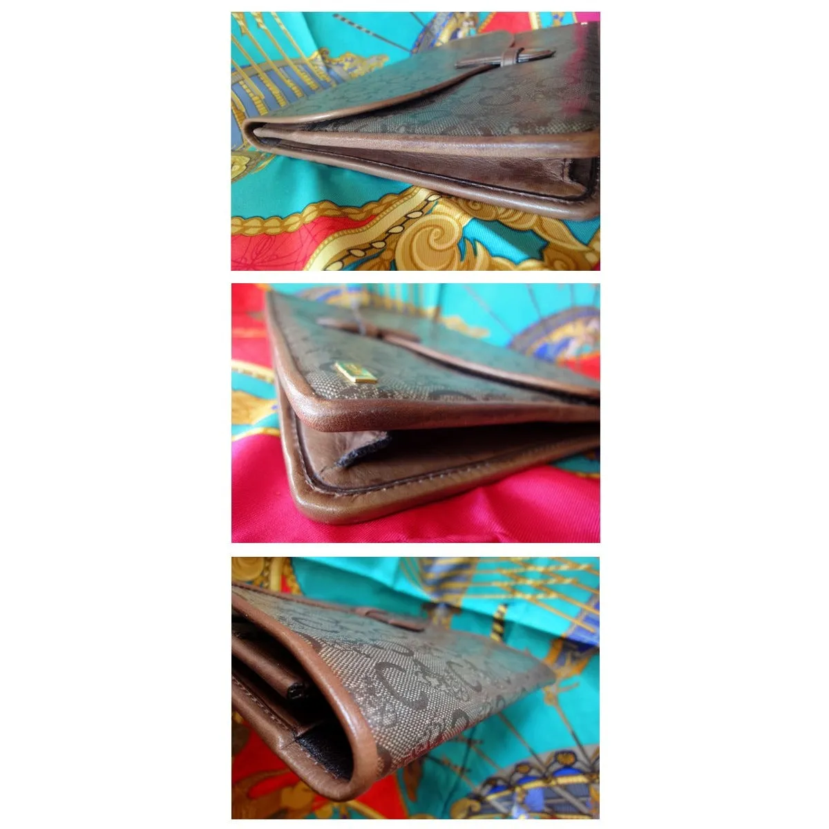 Vintage CELINE brown beige classic C logo and carriage pattern clutch bag, mini document case  with leather trimmings. 050320r15