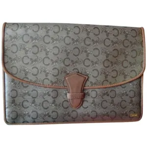 Vintage CELINE brown beige classic C logo and carriage pattern clutch bag, mini document case  with leather trimmings. 050320r15