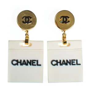 Vintage Chanel Black and White Shopping Bag Statement Earrings