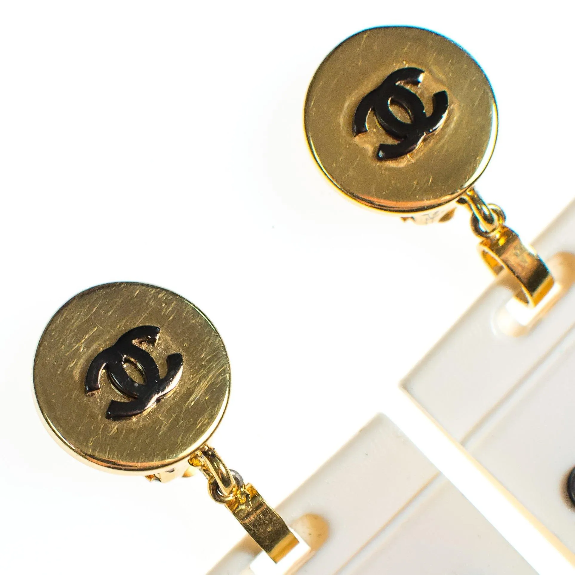 Vintage Chanel Black and White Shopping Bag Statement Earrings
