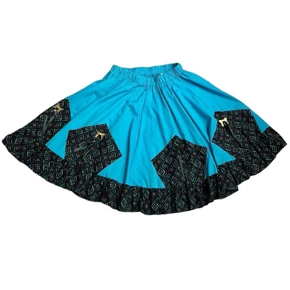 Vintage Country Western Square-dancing Blue and Black Patchwork Skirt