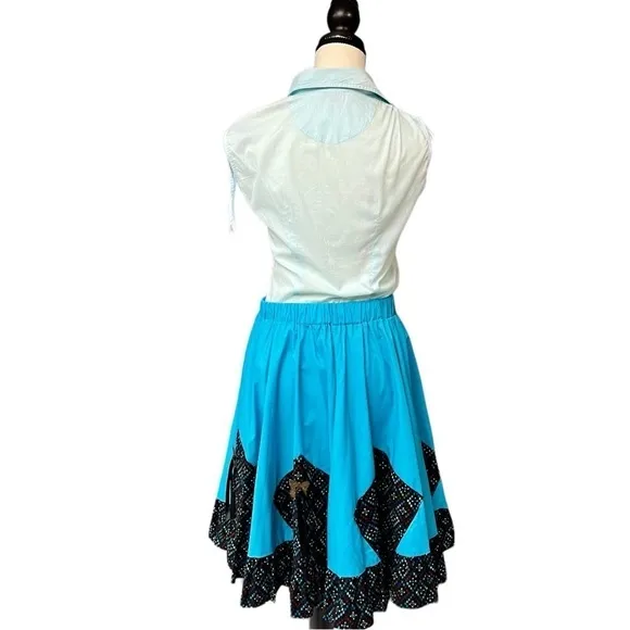 Vintage Country Western Square-dancing Blue and Black Patchwork Skirt