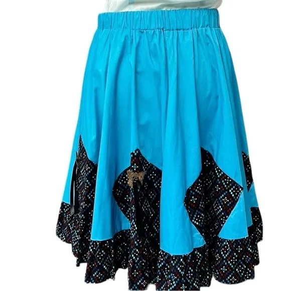 Vintage Country Western Square-dancing Blue and Black Patchwork Skirt