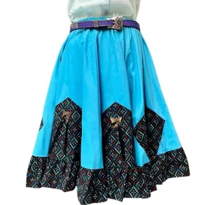 Vintage Country Western Square-dancing Blue and Black Patchwork Skirt