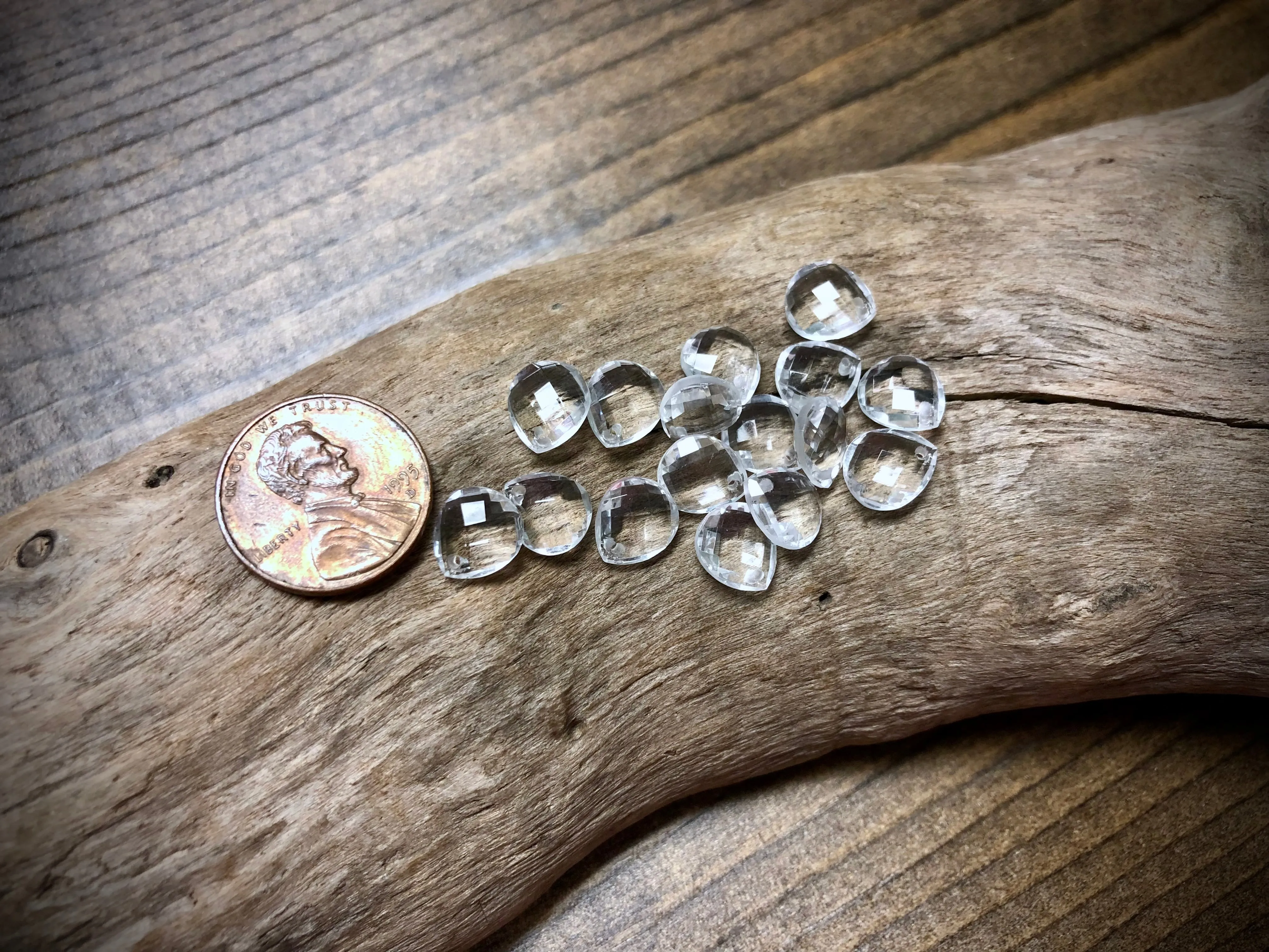 Vintage Czech Glass Faceted Briolette Bead - 9mm x 8mm - Crystal