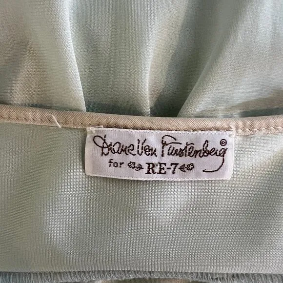 Vintage Diane Von Furstenberg for RE7 DVG 70s  Nylon Sleep Gown Blue Slip Large