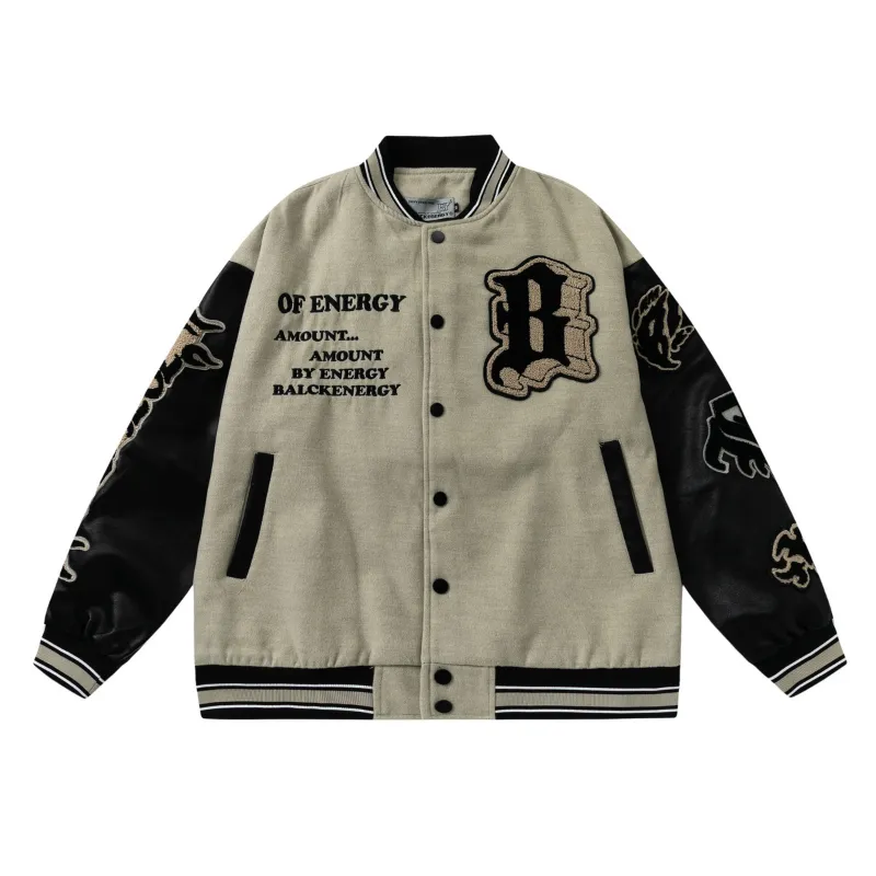 Vintage Embroidery Patchwork Graphic PU Jacket