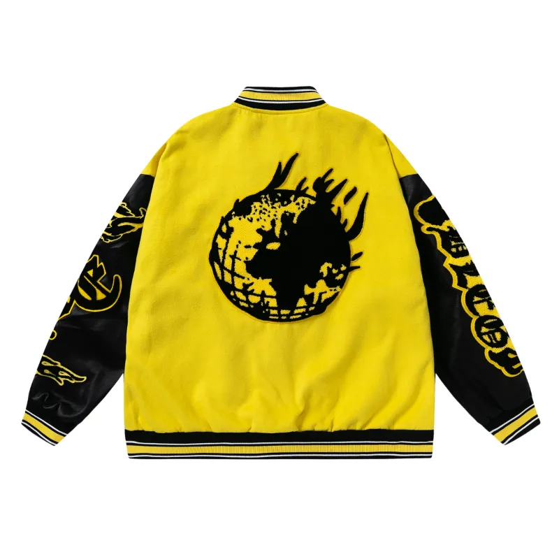 Vintage Embroidery Patchwork Graphic PU Jacket