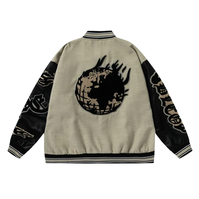 Vintage Embroidery Patchwork Graphic PU Jacket