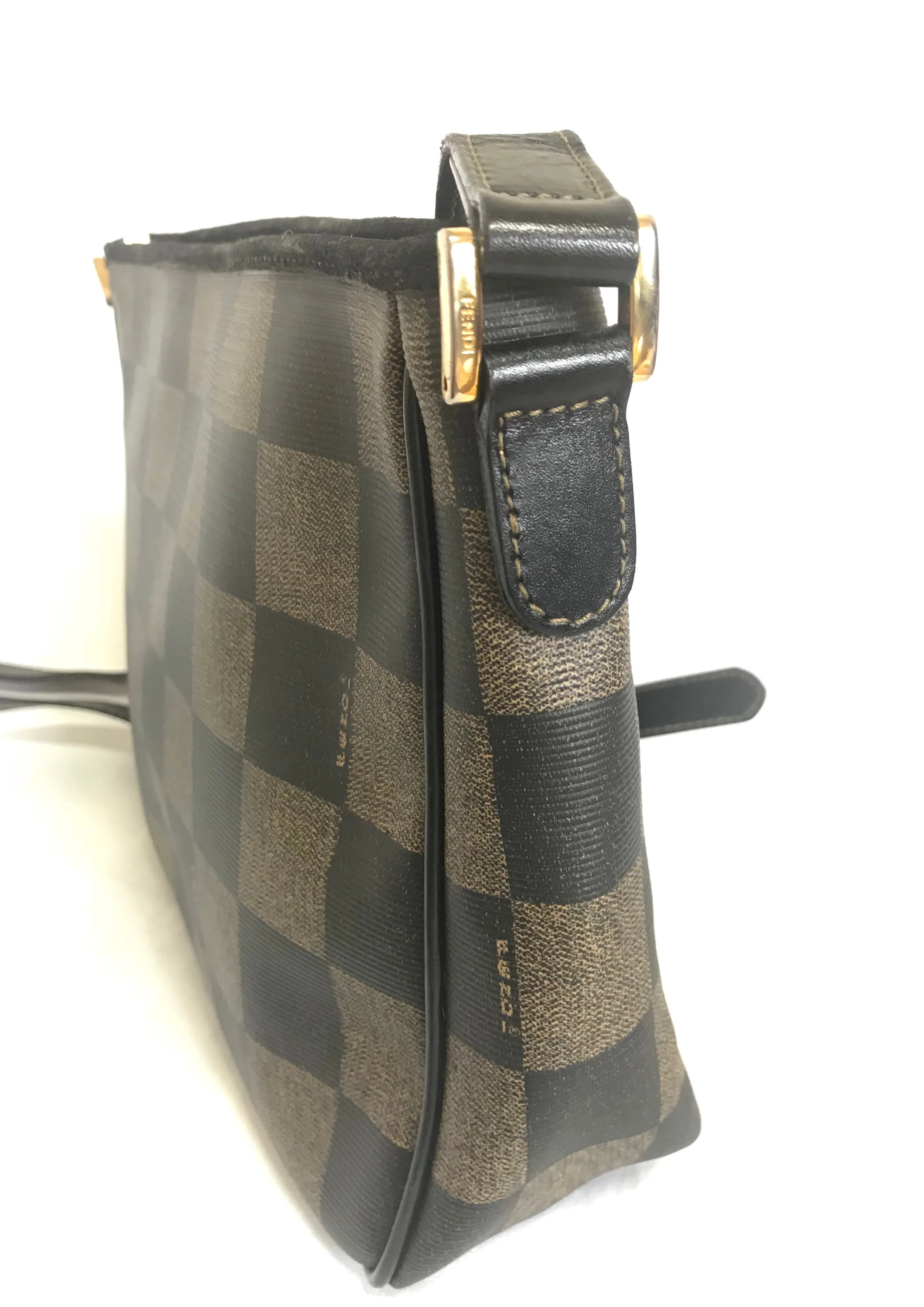 Vintage FENDI pecan chess pattern shoulder bag with FF logo motif. Classic purse for daily and unisex use. Must have.