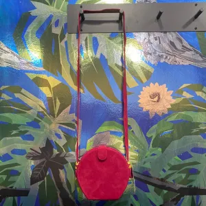 Vintage: Henry Bendel Raspberry Suede Circular Bag with Gold Hardware