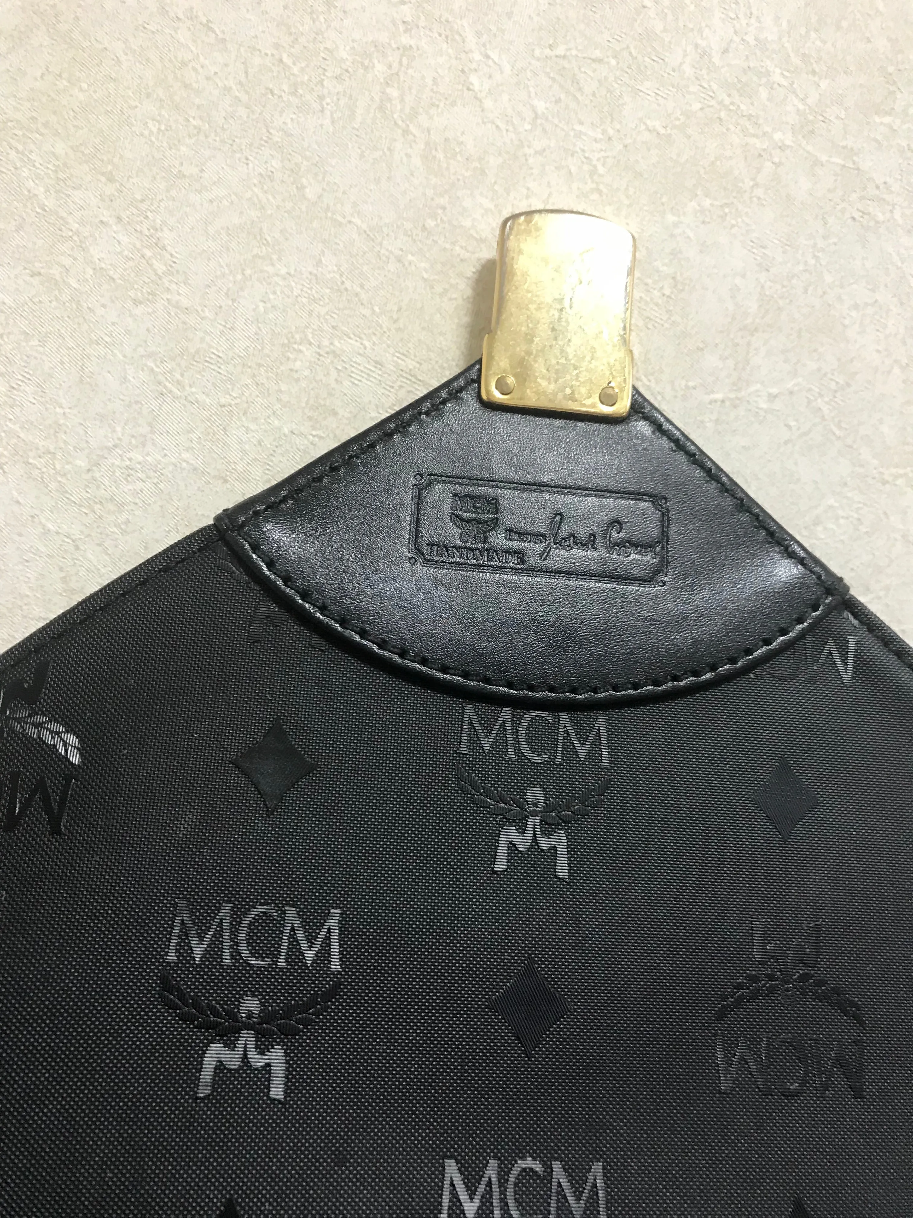 Vintage MCM black monogram briefcase, business bag, document purse with leather handle. Great masterpiece by Michael Cromer. 050320r19