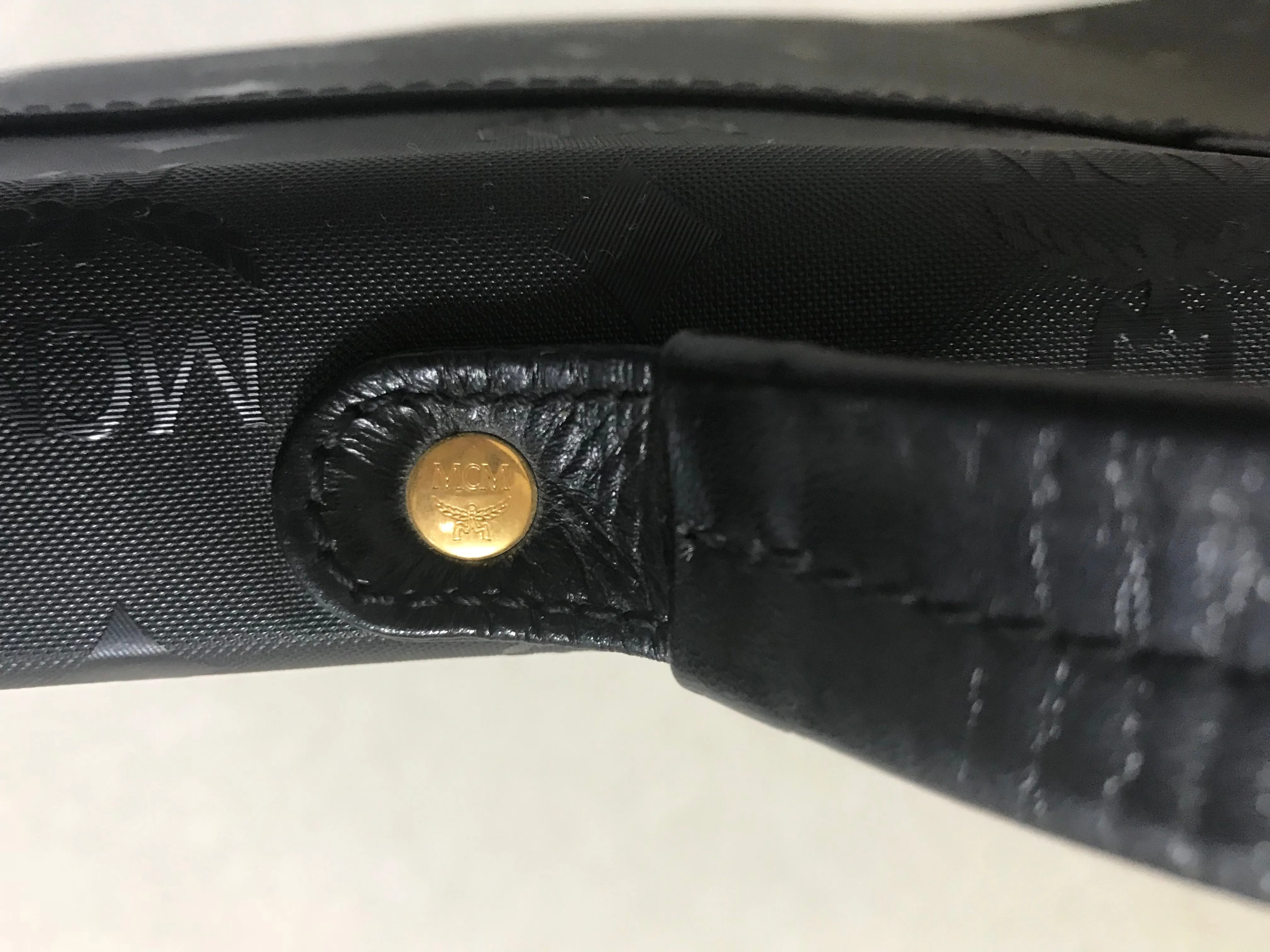 Vintage MCM black monogram briefcase, business bag, document purse with leather handle. Great masterpiece by Michael Cromer. 050320r19