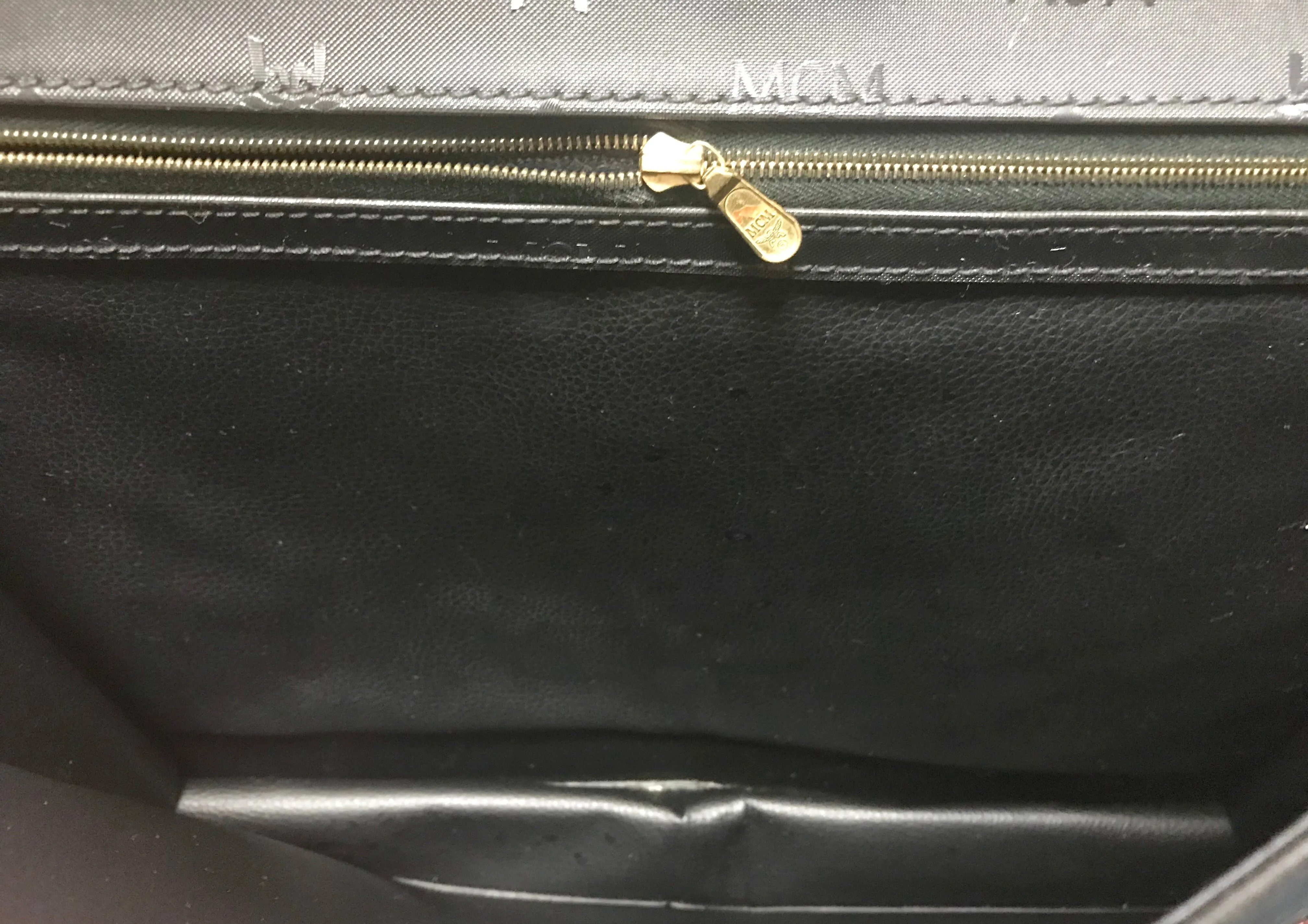 Vintage MCM black monogram briefcase, business bag, document purse with leather handle. Great masterpiece by Michael Cromer. 050320r19