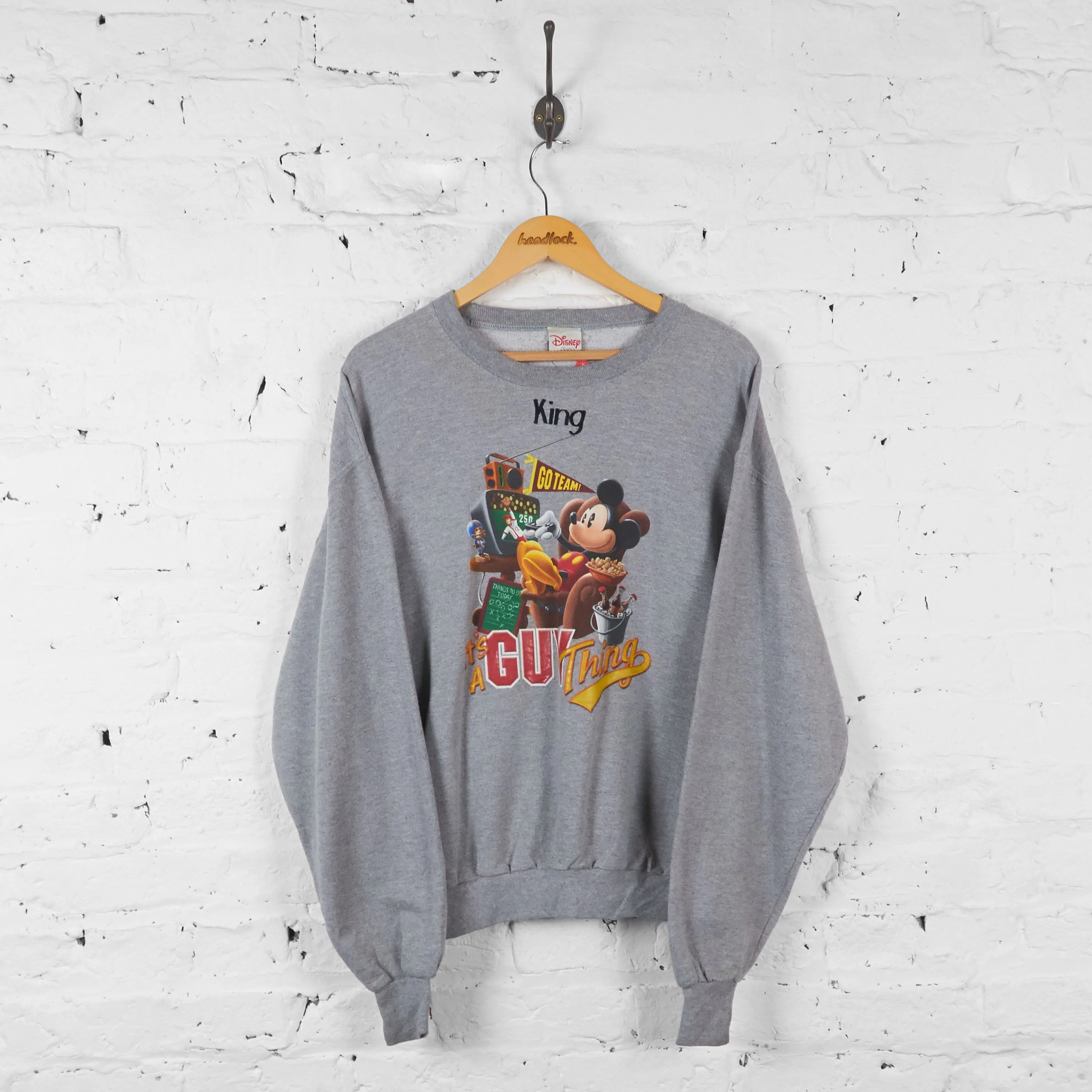 Vintage Mickey Mouse It's A Guy Thing Sweatshirt - Grey - S