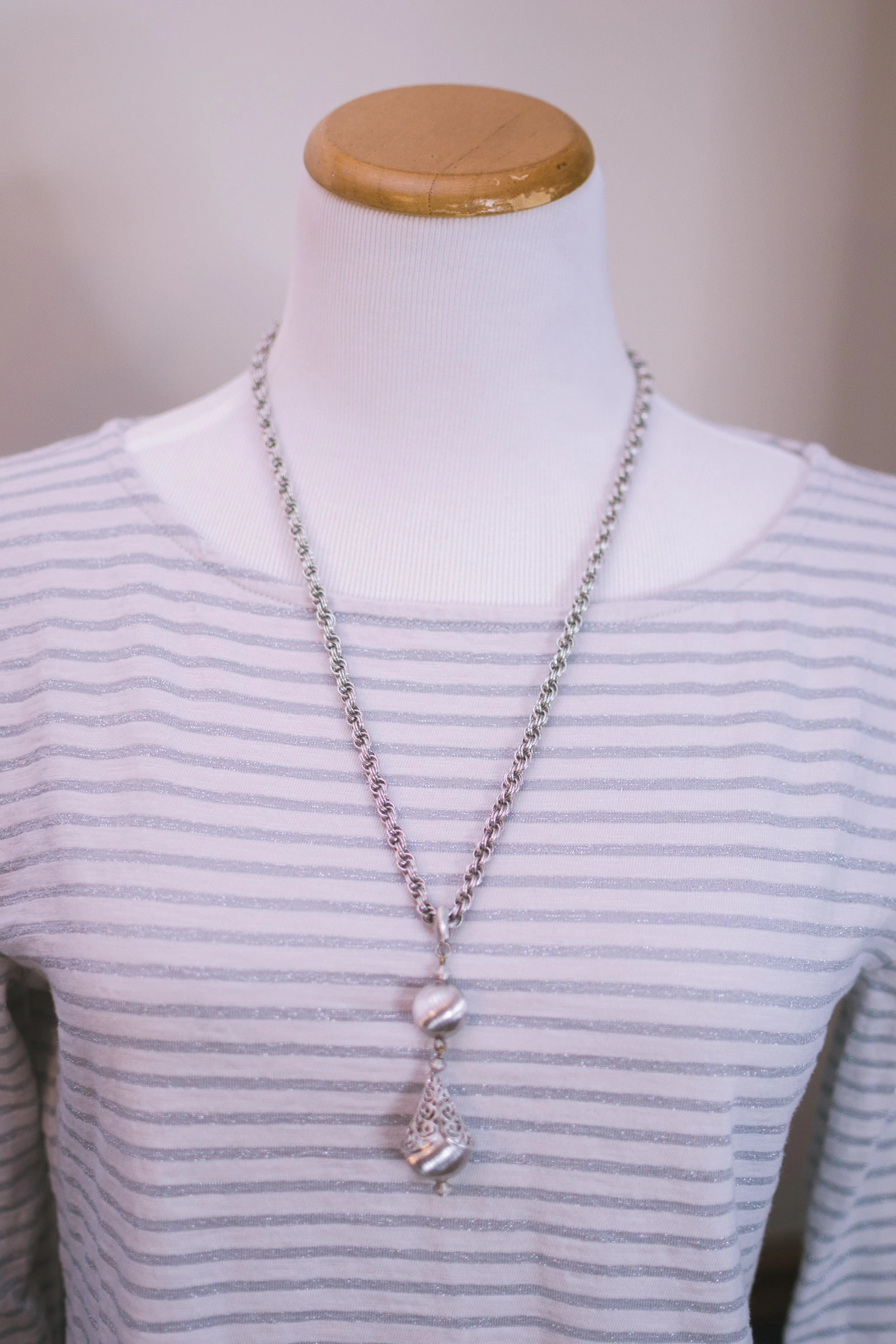 Vintage Monet Silver Bolero Necklace, Pendant, Silver Tone Setting, Spring Ring Clasp