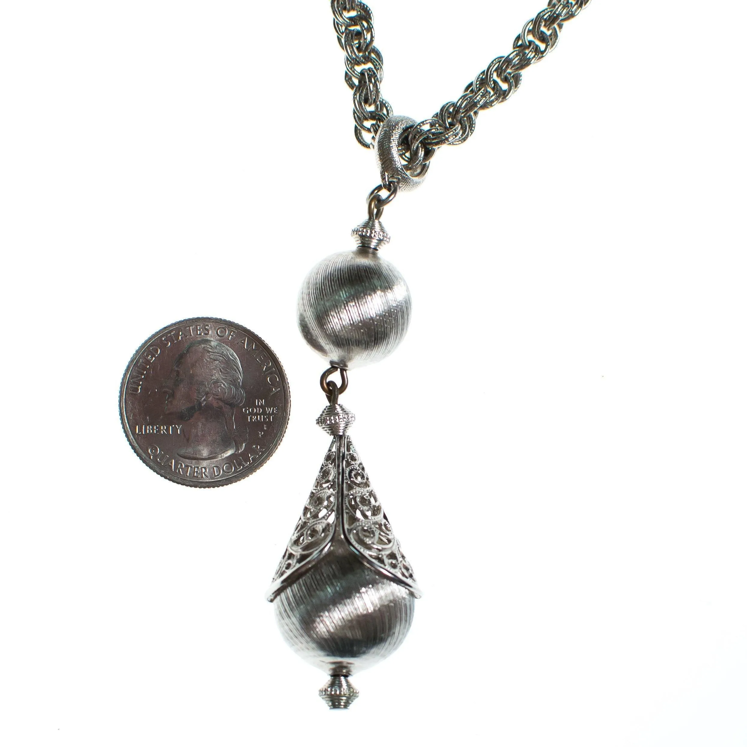 Vintage Monet Silver Bolero Necklace, Pendant, Silver Tone Setting, Spring Ring Clasp