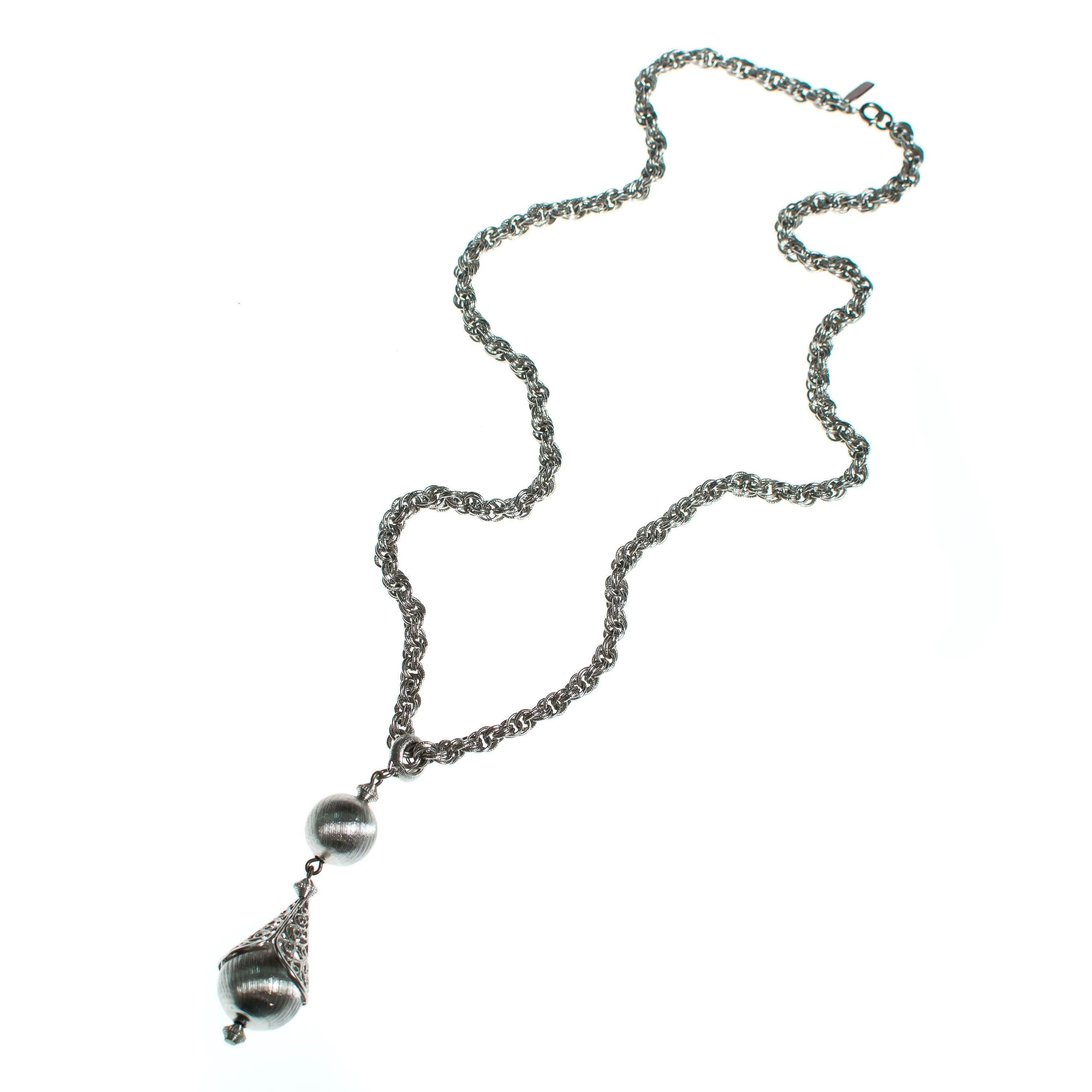 Vintage Monet Silver Bolero Necklace, Pendant, Silver Tone Setting, Spring Ring Clasp