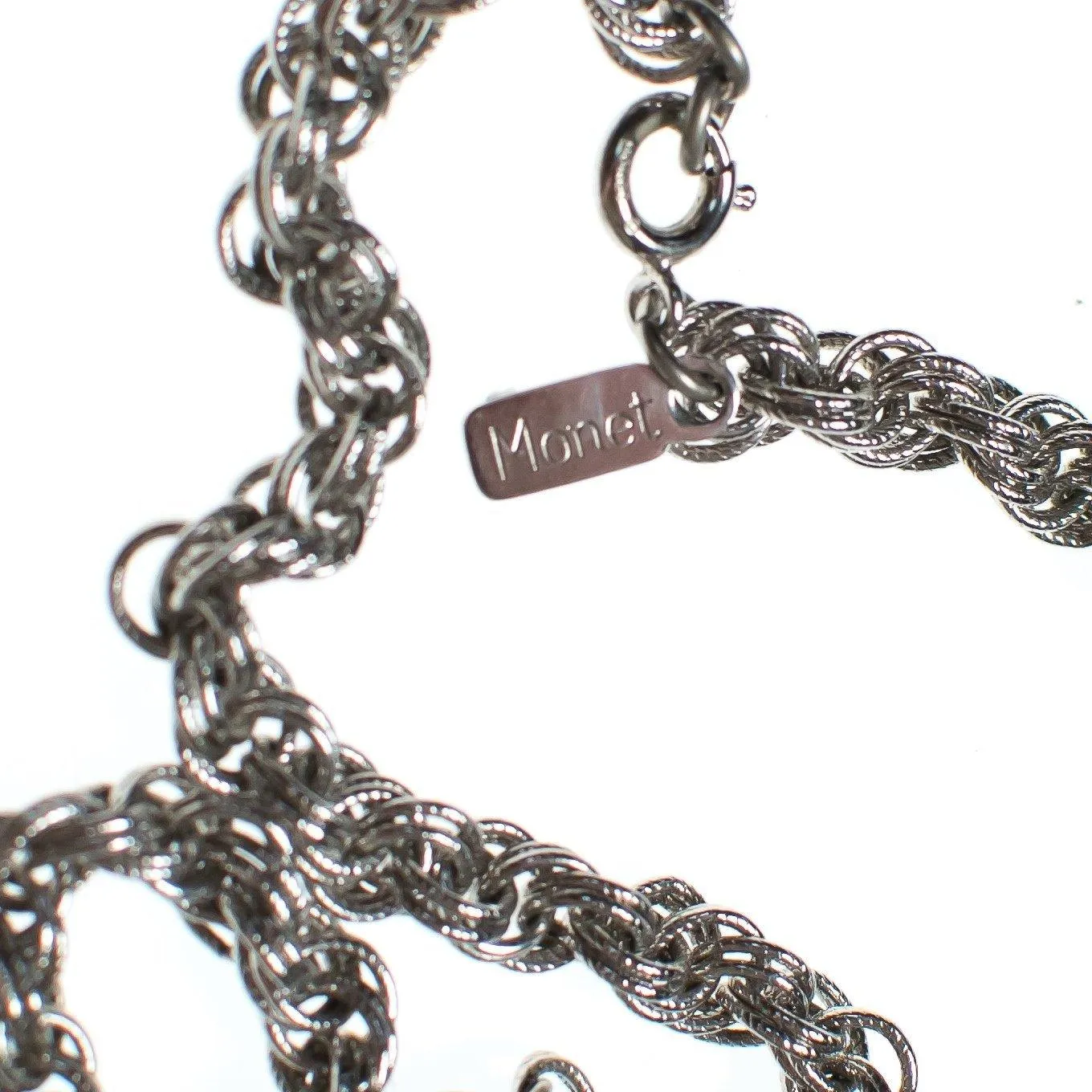Vintage Monet Silver Bolero Necklace, Pendant, Silver Tone Setting, Spring Ring Clasp