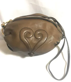 Vintage Moschino soft brown leather drum shape shoulder bag with iconic Question marks. Moschino by Redwall. Made in Italy. 060724r1 Moschino by Redwall. Made in Italy.