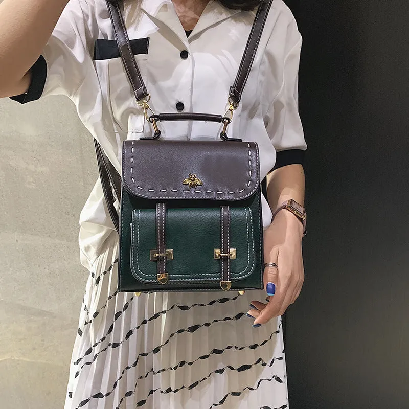 Vintage Pu Leather Women Backpack Simple Preppy Style Backpack