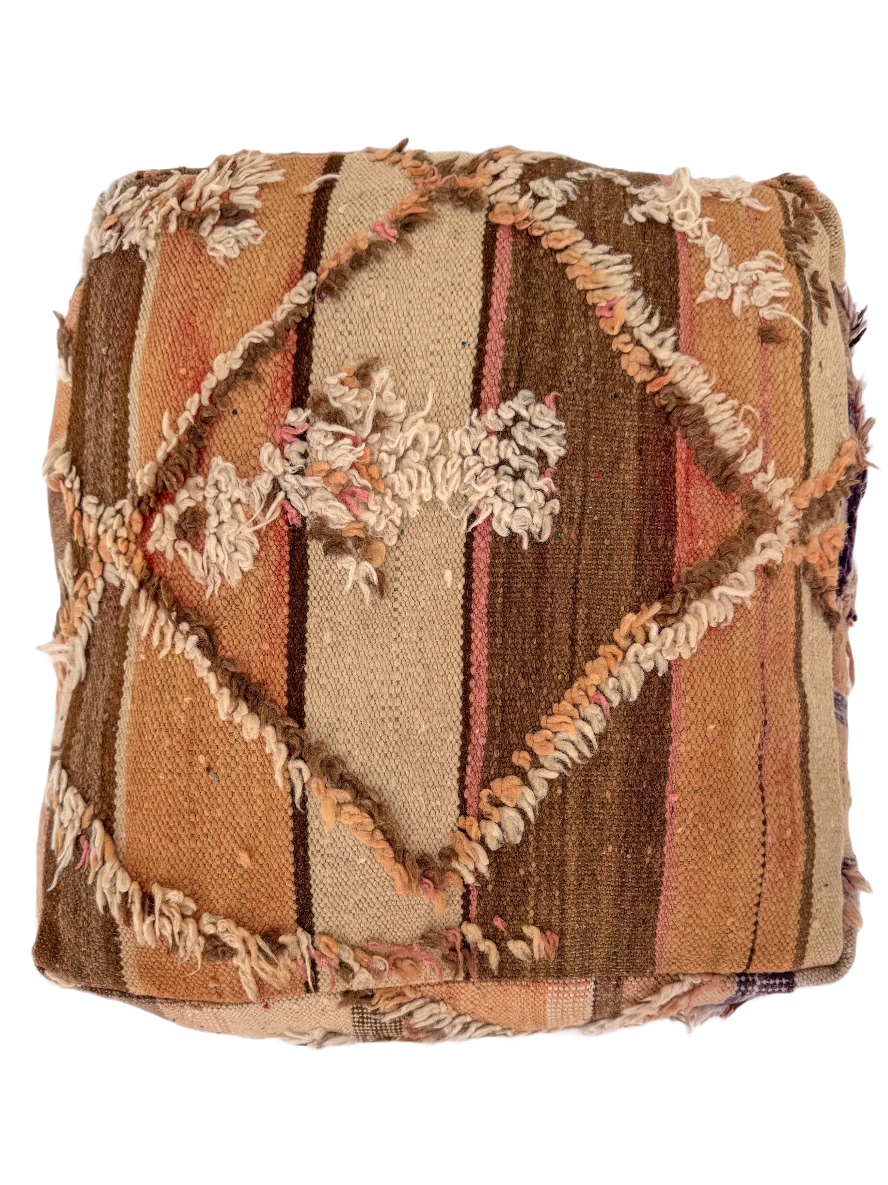 Vintage Striped Hanbel Mixed Pile Pouf - Brown Accent