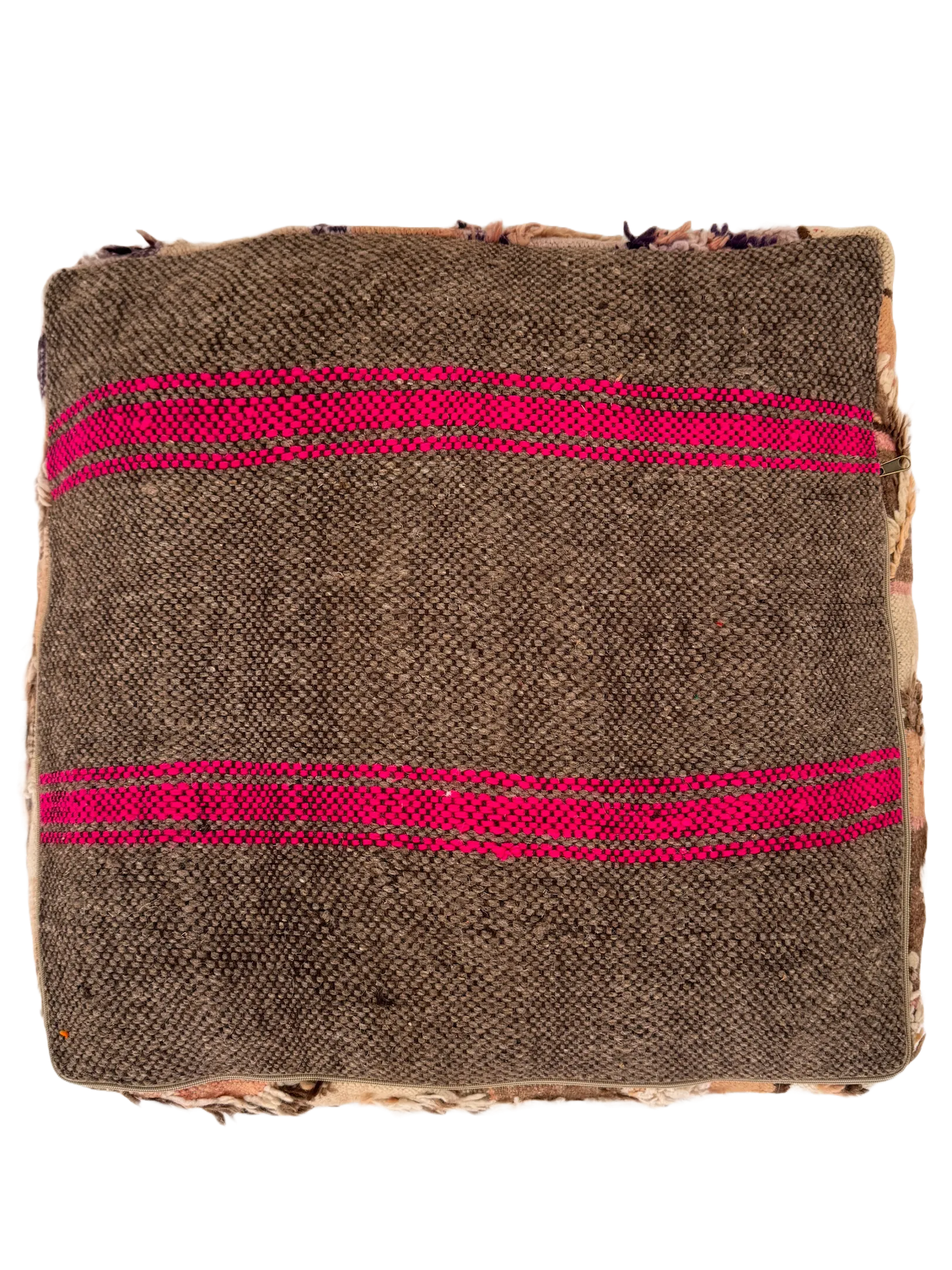 Vintage Striped Hanbel Mixed Pile Pouf - Brown Accent