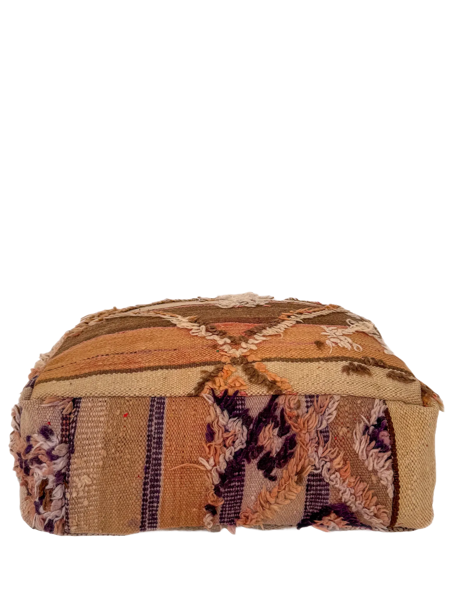 Vintage Striped Hanbel Mixed Pile Pouf - Brown Accent