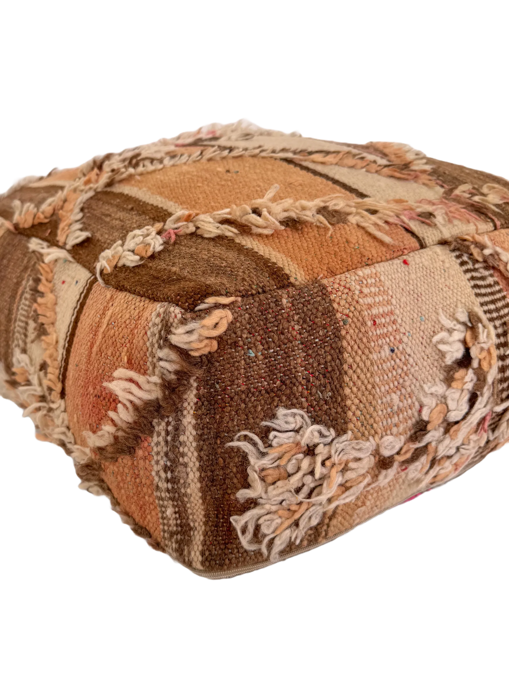 Vintage Striped Hanbel Mixed Pile Pouf - Brown Accent