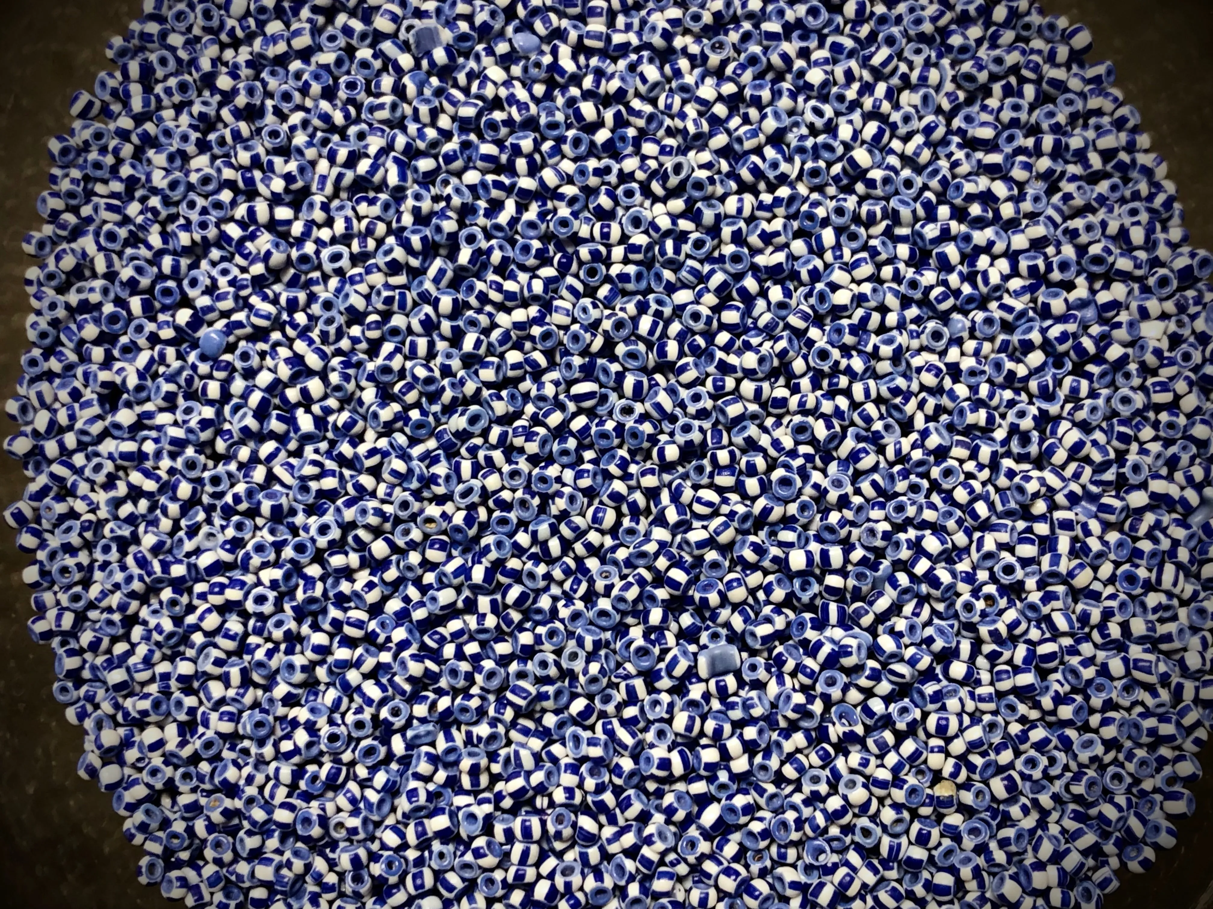Vintage Venetian Seed Beads - 12/0 - Blue and White Stripe