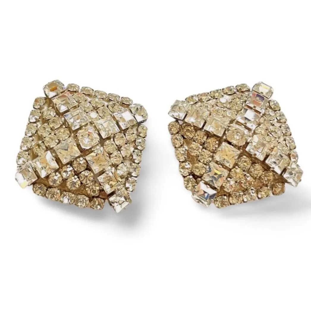 Vintage Yves Saint Laurent large square shape silver earrings with crystals. Must have gorgeous jewelry piece. 060402ac3
