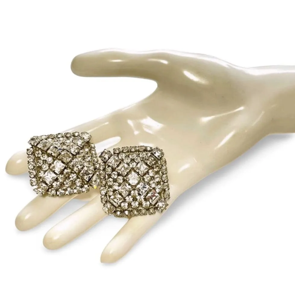 Vintage Yves Saint Laurent large square shape silver earrings with crystals. Must have gorgeous jewelry piece. 060402ac3