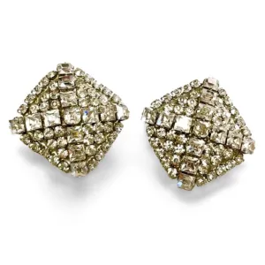 Vintage Yves Saint Laurent large square shape silver earrings with crystals. Must have gorgeous jewelry piece. 060402ac3