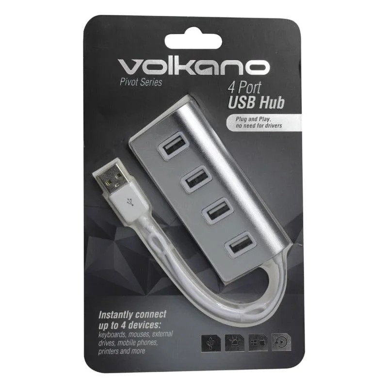 Volkano Pivot Series 4-Port USB Hub Silver VK-20011-SL