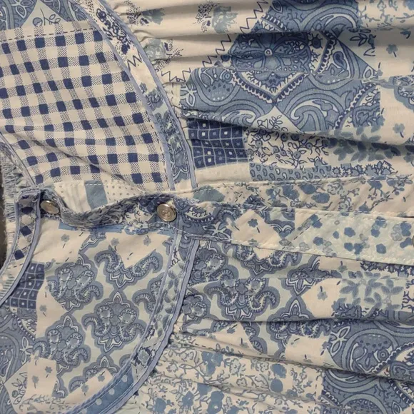 VTG Brownstone Studio Women's Blue Patchwork Buttoned House Coat Robe Nightgown