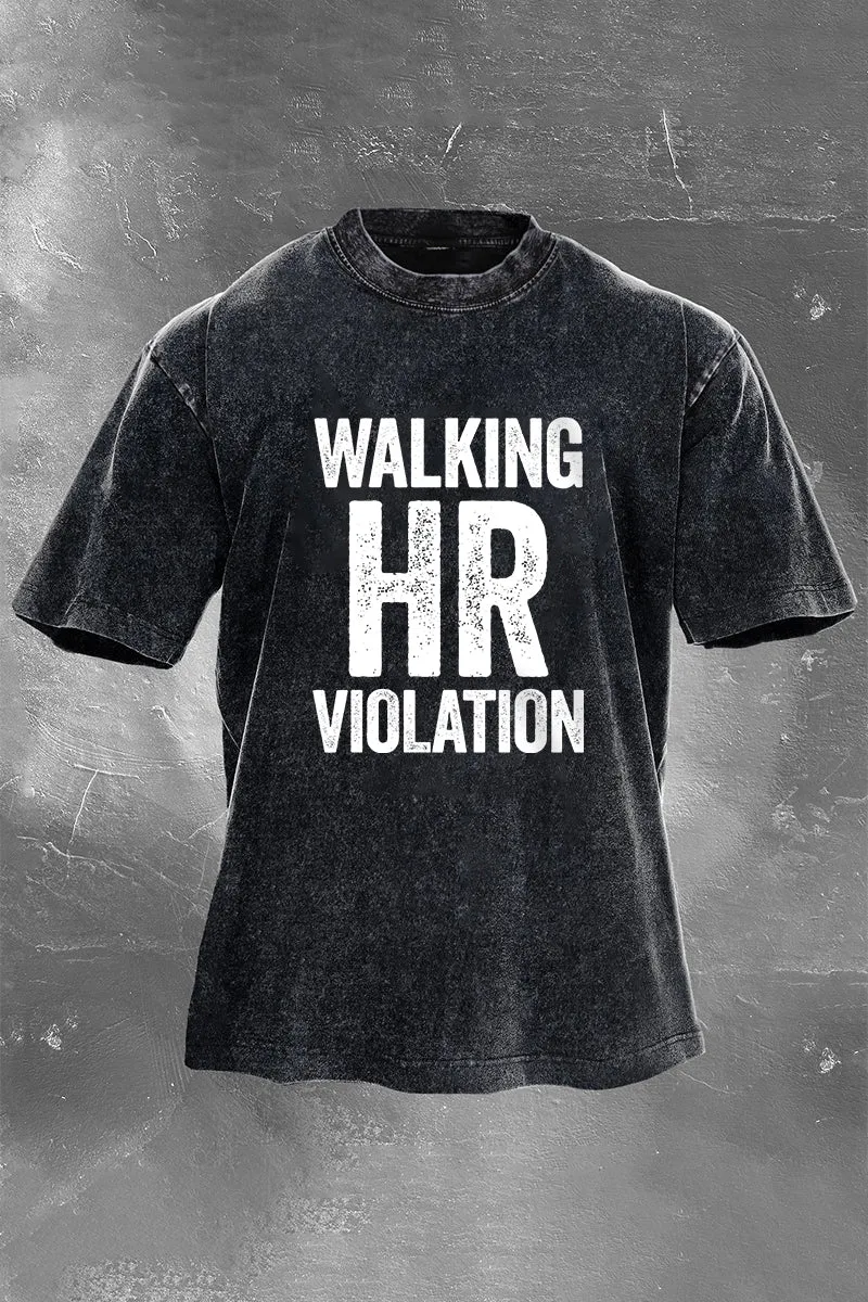 Walking Hr Violation Printed Men's Washed T-Shirt