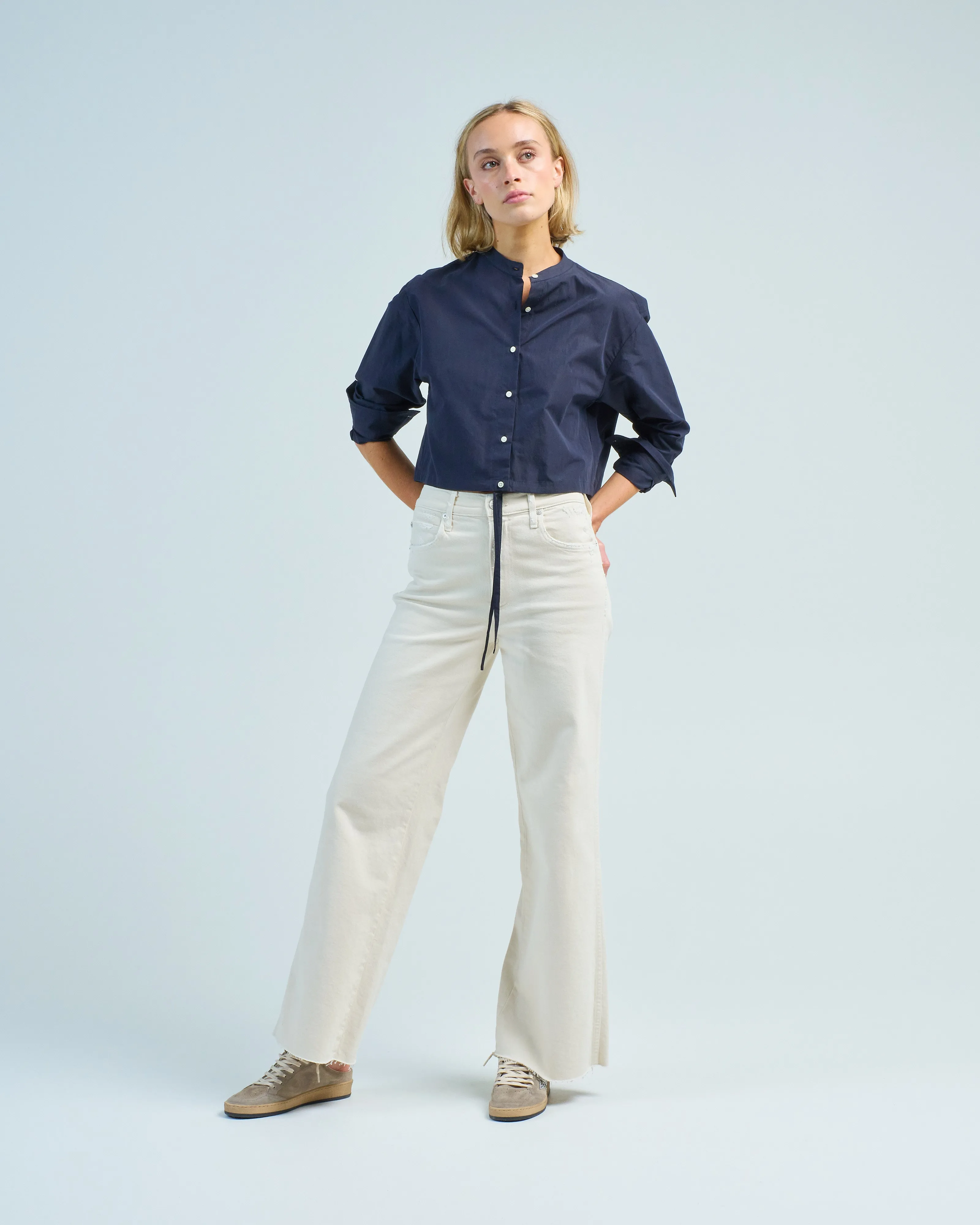 washed cotton drawstring top
