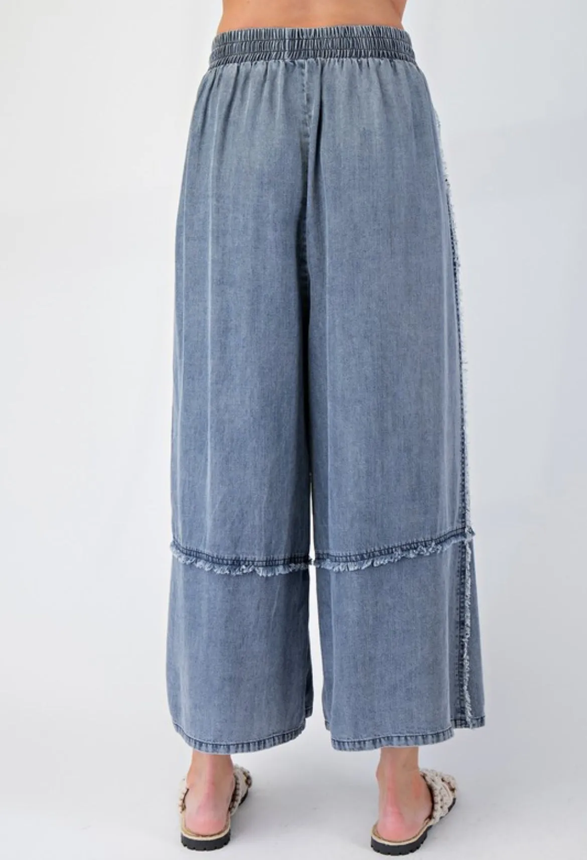 Washed Denim Fray Pant
