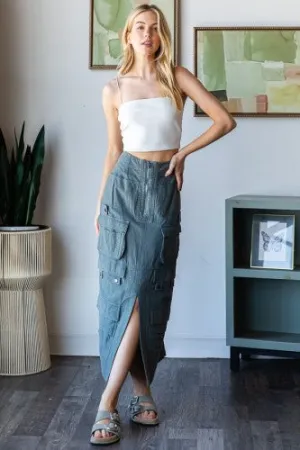 Washed Emerald Cargo Skirt