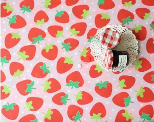 Waterproof Fabric Strawberry Laminated Cotton Blend Fabric - Pink - By the Yard 39427